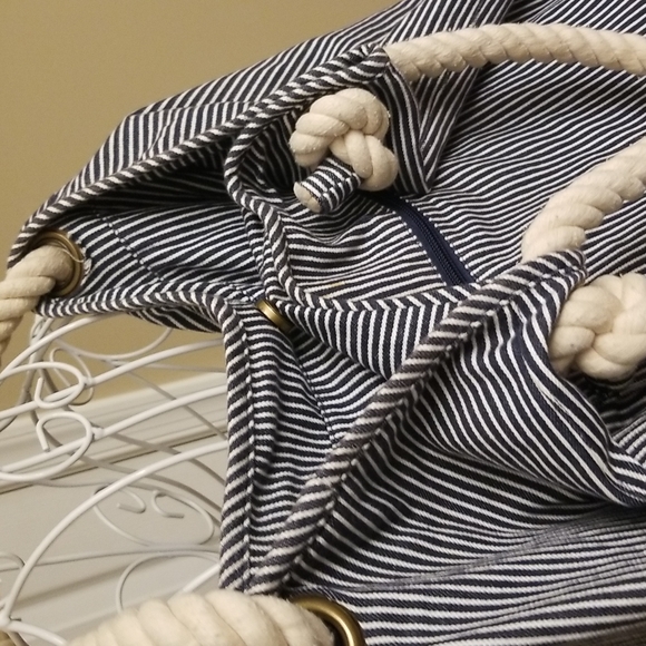 Blue & White striped nautical totes bag - Picture 4 of 10